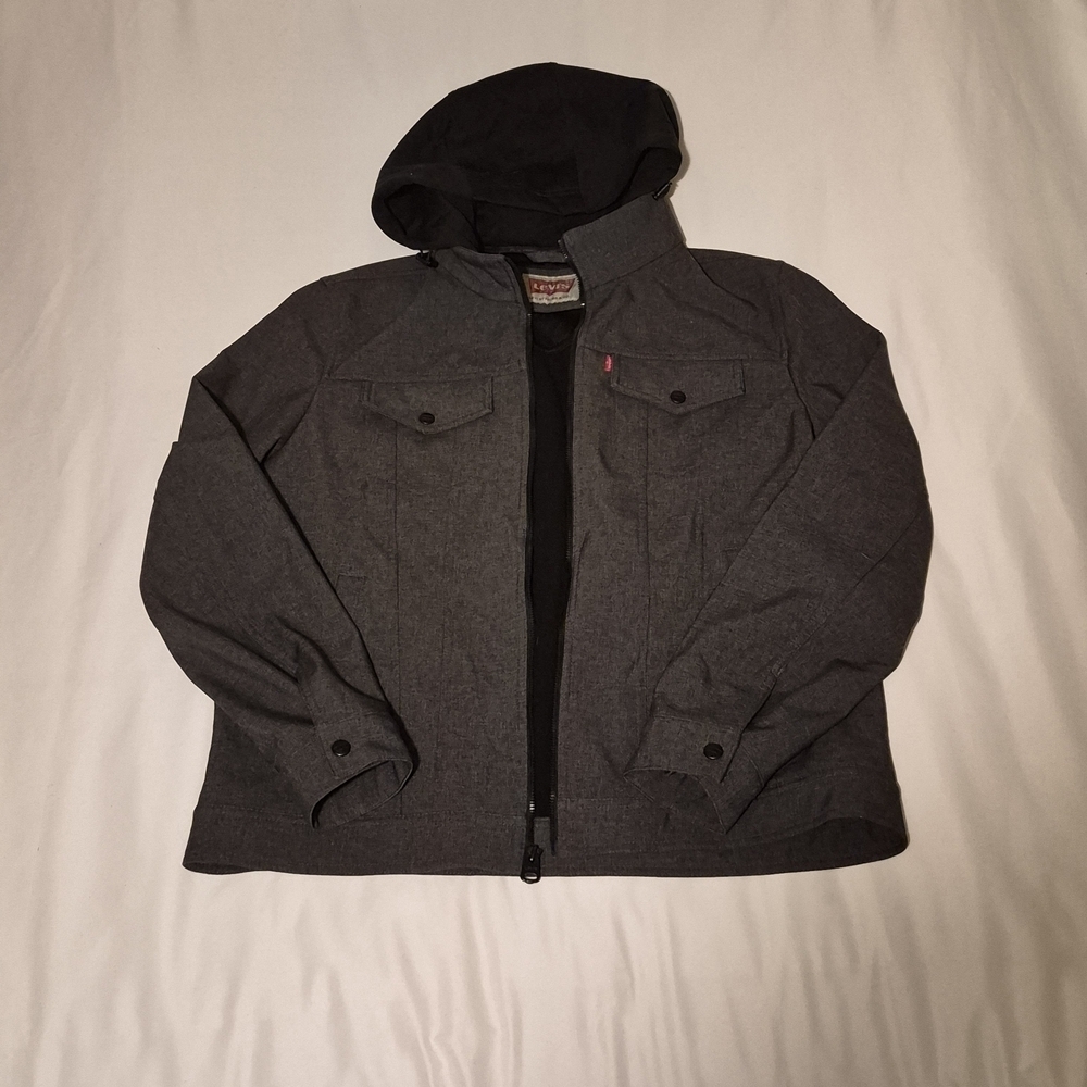 Levi’s Men’s Hooded Jacket Gray & Black Size L Like New Condition